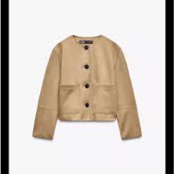 Zara Jackets & Blazers - Zara Beige Button-Up Faux Suede Jacket Small NWT